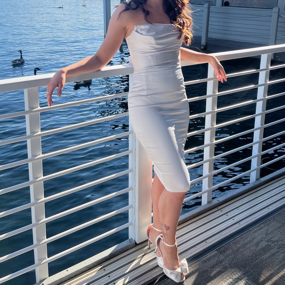 Oh Polly White Satin Midi Dress